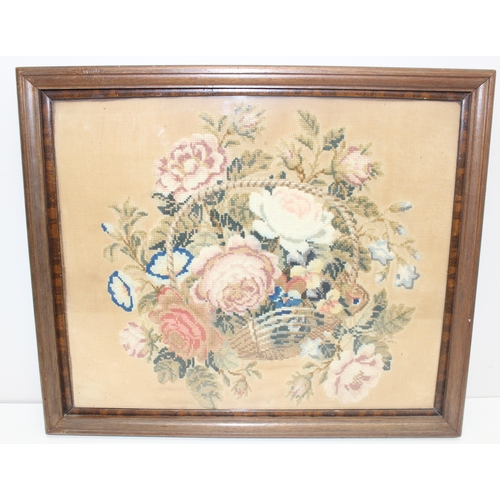 589 - Qty of antique and later pictures and prints to incl a still life tapestry, largest approx 51cm x 36... 