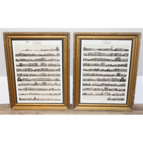 569 - Pair of large gilt-framed prints, depicting multiple panoramic shots of 'Venezia Il Grand Canal', ap... 