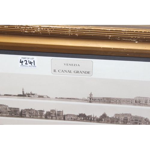 569 - Pair of large gilt-framed prints, depicting multiple panoramic shots of 'Venezia Il Grand Canal', ap... 