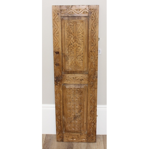 191 - Vintage carved pine door/panel with foliage details, approx 136cm x 41cm x 5cm