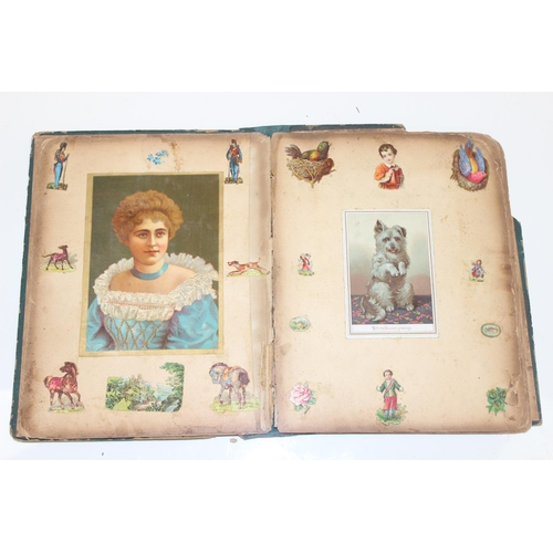 665 - 2 antique scrap books with contents and 2 interesting advertising photographs on card with hand-pain... 