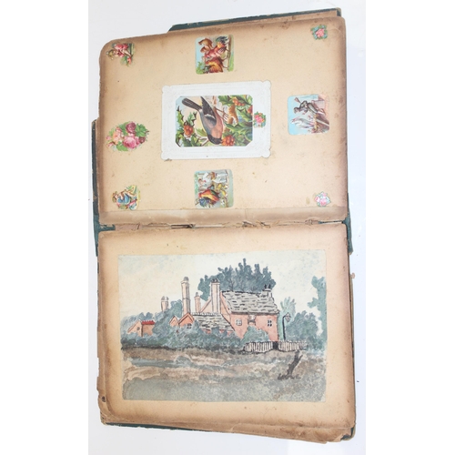 665 - 2 antique scrap books with contents and 2 interesting advertising photographs on card with hand-pain... 