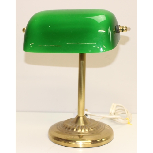 248 - A vintage brass banker's lamp with green glass shade, approx 36cm tall