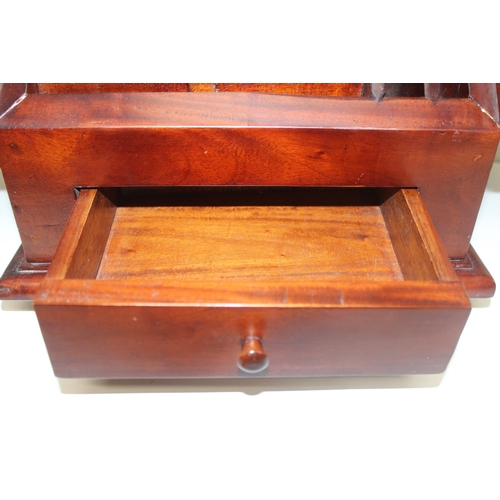 145 - An antique style mahogany desktop stationary box with drawer, approx 36cm wide x 37cm tall