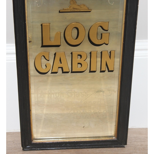 613 - Early 20th century advertising wall mirror for Log Cabin tobacco in wooden frame, approx 70 x 34cm