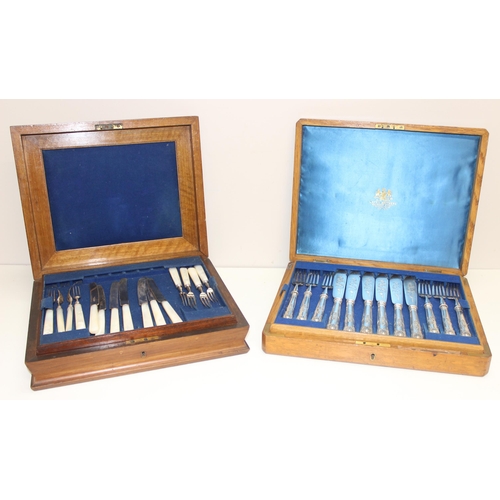 1038 - 2 boxed antique part cutlery sets, one in oak case by Mappin Brothers, the other a part set in mahog... 