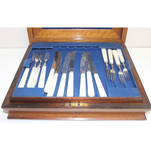 1038 - 2 boxed antique part cutlery sets, one in oak case by Mappin Brothers, the other a part set in mahog... 