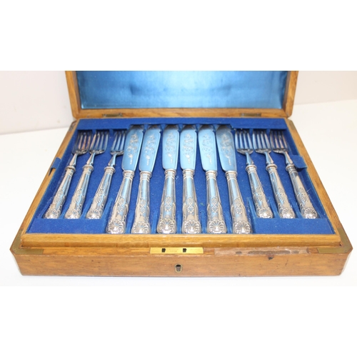 1038 - 2 boxed antique part cutlery sets, one in oak case by Mappin Brothers, the other a part set in mahog... 