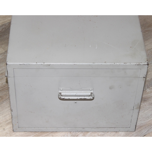 169 - Grey painted gun cabinet or safe, approx 124cm x 40cm x 30cm