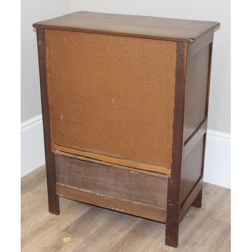 159 - An antique style oak 2 door and 2 drawer side cabinet with shaped iron hinges, approx 81cm wide x 46... 