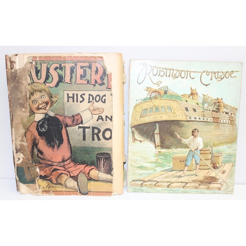 666 - Mixed lot of antique and later children's books, to incl Banjo The Puppy, Robinson Crusoe, The Pied ... 