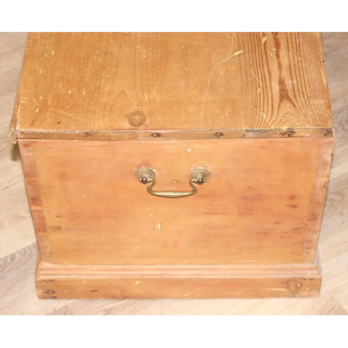 167 - Antique pine trunk, likely 19th century, approx 90cm x 45cm x 42cm tall