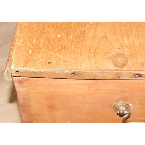 167 - Antique pine trunk, likely 19th century, approx 90cm x 45cm x 42cm tall