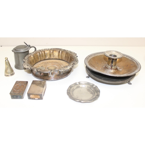 1039 - Qty of assorted antique and later silver plate and pewter items, some 18th century pewter pieces, ap... 