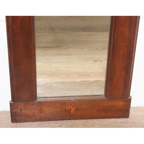 601 - Edwardian domed topped Mahogany framed wall mirror with inlaid details, approx 90 x 36cm