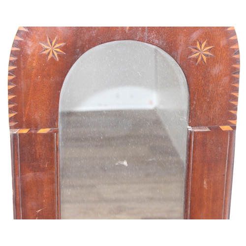 601 - Edwardian domed topped Mahogany framed wall mirror with inlaid details, approx 90 x 36cm