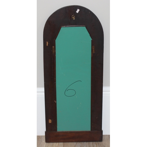 601 - Edwardian domed topped Mahogany framed wall mirror with inlaid details, approx 90 x 36cm