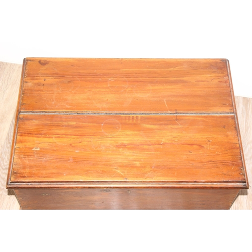 192 - Vintage pine trunk with campaign style brass handles, 62 W x 44 D x 29cm H