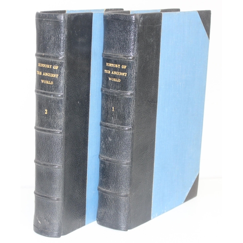 670 - History of the Ancient World by M. Rostovtzeff, 2 half leather bound book volumes, printed 1945