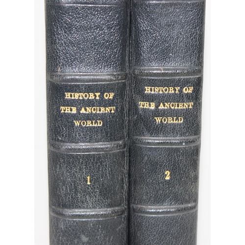 670 - History of the Ancient World by M. Rostovtzeff, 2 half leather bound book volumes, printed 1945