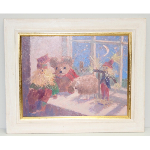 605 - Oliver Warman RBA, ROI (British, 1932-2017): Original oil on board titled 'Christmas Eve - Ted & His... 