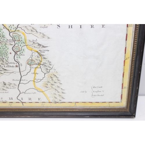 566 - Robert Morden (c. 1650 – 1703): 17th century hand-coloured engraved map of Westmorland, in glazed fr... 