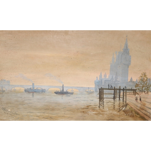 603 - 19th century oil on board of 'Westminster', signed bottom left TCW Thomas, approx 58 x 43cm