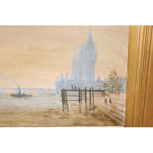 603 - 19th century oil on board of 'Westminster', signed bottom left TCW Thomas, approx 58 x 43cm