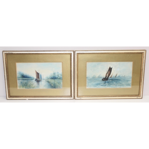 591 - James Loxham Browne (British c. 1870): Pair of gouache marine-scape watercolours of yachts, on paper... 