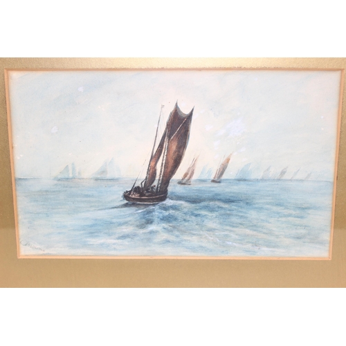 591 - James Loxham Browne (British c. 1870): Pair of gouache marine-scape watercolours of yachts, on paper... 