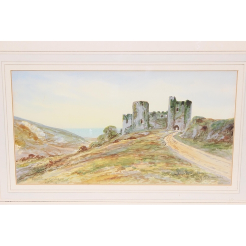 594 - 4 original watercolours to incl 3 landscapes, and a colourful still life, largest approx 50c x 48cm