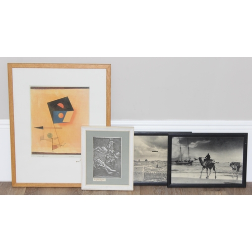 592 - 4 assorted prints, to incl 2 photographs of Jerusalem and Palestine, a signed print by A. Merzer, an... 