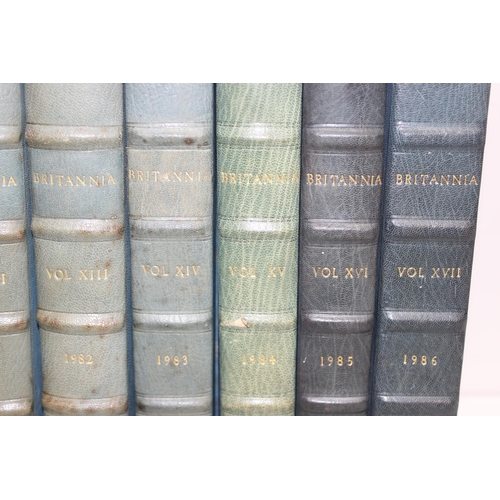 671 - Britannia - A Journal of Romano-British & Kindred Studies, 16 book volumes in half leather binding, ... 