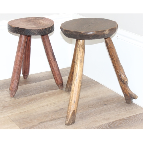 193 - 4 assorted stools, 2 rustic wooden, one with seagrass top and the other with buttoned red velvet uph... 