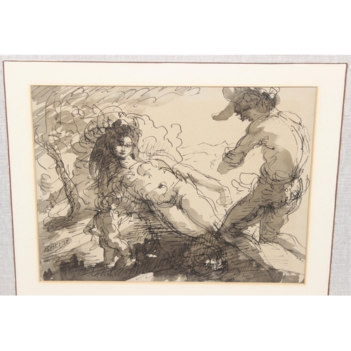 602 - Gerald Ososki (1903-1981), ink and wash artwork of male and female nudes in the classical manner, da... 