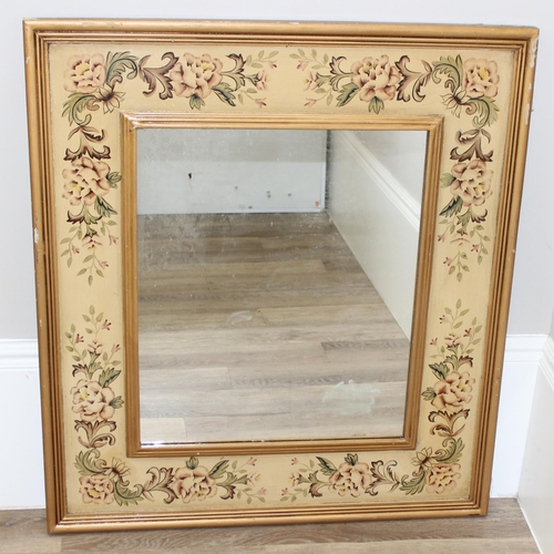 625 - Large vintage wall mirror with floral frame, approx 95 x 84cm