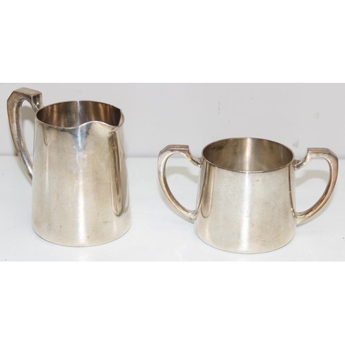 1040 - Mappin & Webb silver-plated Art Deco tea and coffee set with cream and sugar