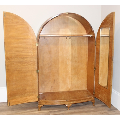 9 - An impressive Art Deco period burr walnut dome topped wardrobe with interior mirror, approx 120cm wi... 