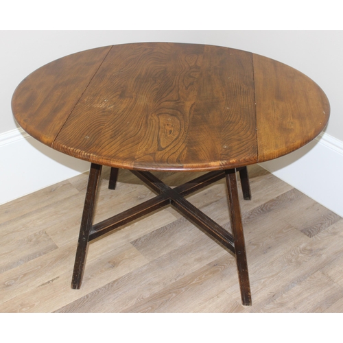 10 - Mid-century Ercol Elm and Beech Old Colonial 377 drop-leaf table, approx 114 W x 103 D x 71cm H