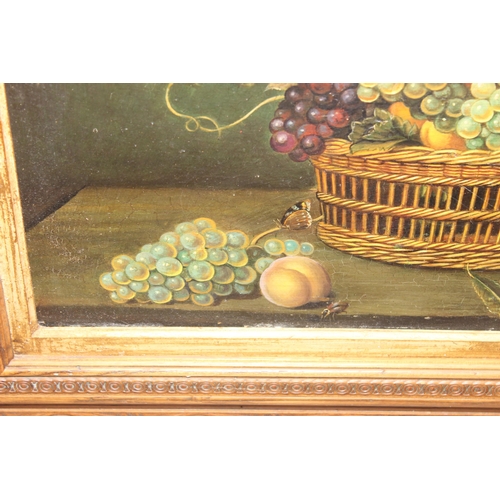 450 - Studio of Miguel Canals (Spanish 1925-1995), still life oil on copper of grapes and peaches within a... 