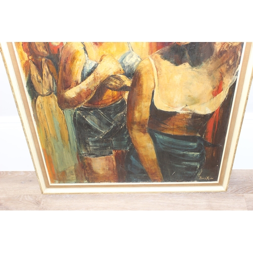 453 - Gillian Baskin (XX), mid-century oil on canvas of 2 ladies in underwear, signed BASKIN lower right, ... 