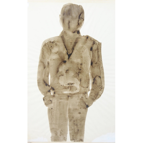 459 - Shirley King (XX), monochrome watercolour wash portrait of a male silhouette figure, signed and date... 