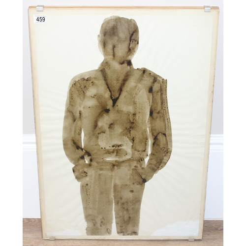 459 - Shirley King (XX), monochrome watercolour wash portrait of a male silhouette figure, signed and date... 