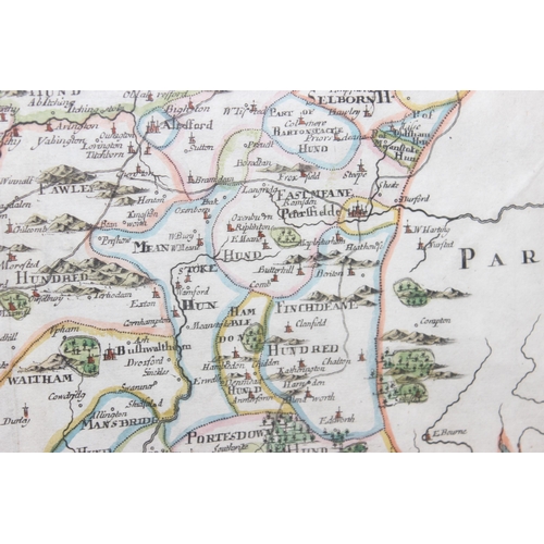 471 - Robert Morden (c. 1650 – 1703): 17th century hand-coloured engraved map of Hampshire, in glazed fram... 