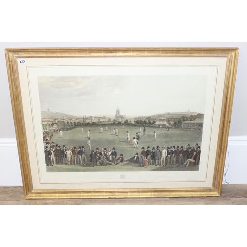 472 - After William Drummond & Charles J Basébe: A large hand-coloured engraving of 'The Cricket Match' be... 