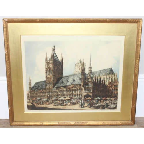 479 - William Monk R.E. (1863–1937) a large hand coloured etching of a church or cathedral, signed in penc... 