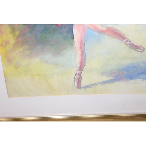 482 - Large watercolour painting of a dancing ballet dancer, seemingly unsigned in glazed gilt frame, appr... 