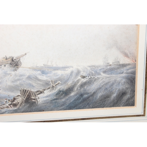 490 - Antique watercolour of a sinking ship in the rough seas, in glazed gilt-frame, seemingly unsigned, a... 