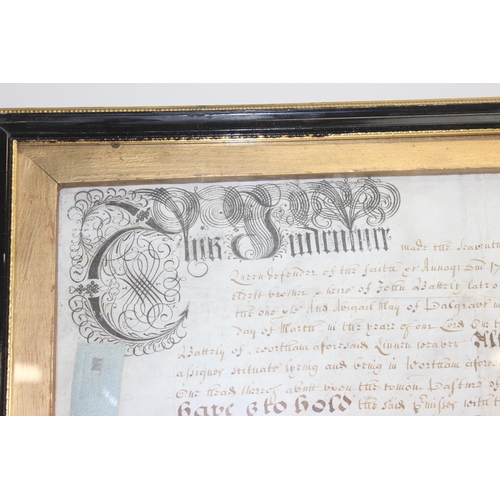 493 - Early 18th century marriage document or indenture on vellum dated 1714, with original seals and stam... 