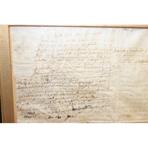 493 - Early 18th century marriage document or indenture on vellum dated 1714, with original seals and stam... 